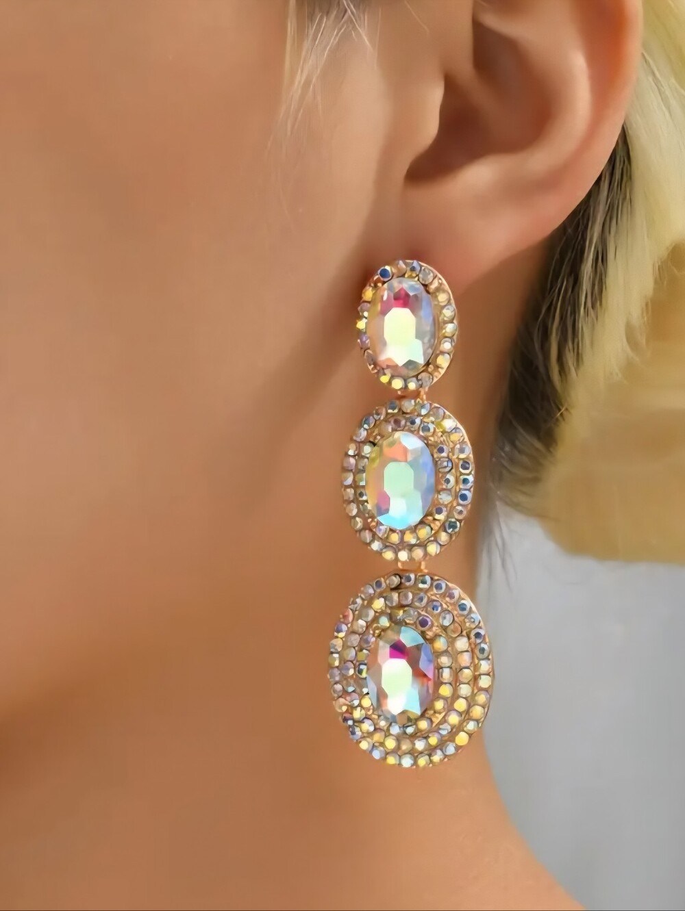 Iridescent Multi-Color Crystal Drop Earrings